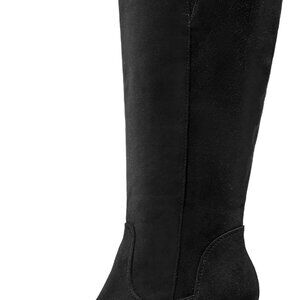 New Women's Black Knee High Chunky Heel Boots with Zipper